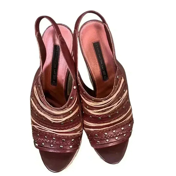 STEVEN by Steve Madden Wedge Sling Back Leather Braided Rope Stud Detail Shoe - Picture 7 of 14